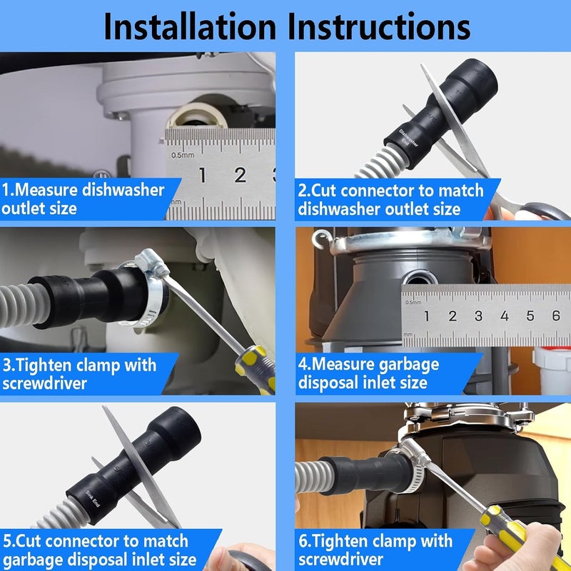 TT FLEX Universal Dishwasher Drain Hose - 12 Ft Discharge Hose - Corrugated and Flexible Dishwasher Hose Drain Replacement with Clamp - Image 3